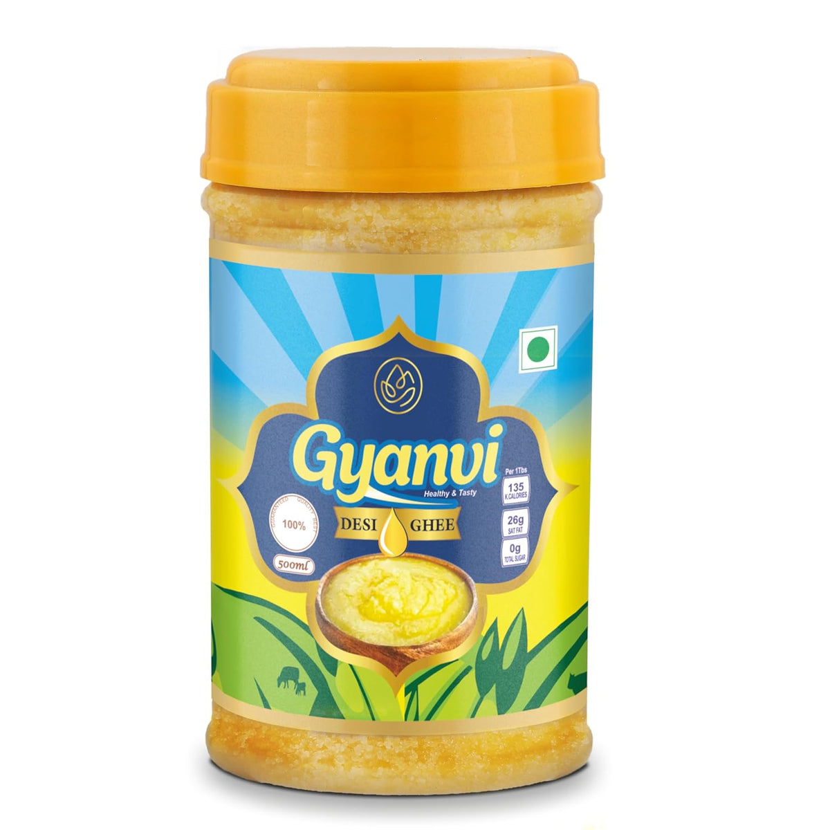 Natural Premium Desi Ghee By Gyanvi | Highly & Nutritious Pure Desi Ghee For Used For Cooking, Frying, Roasting | (500ml) 16.9 Ounce | Plastic Bottle