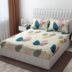 King Size Double Bedsheet For With 2 Pillow Covers - 72 X 78 X 8 Inches, Cream | 300 Thread Count Breathable & Durable - Luxurious & Comfortable Bedsheet