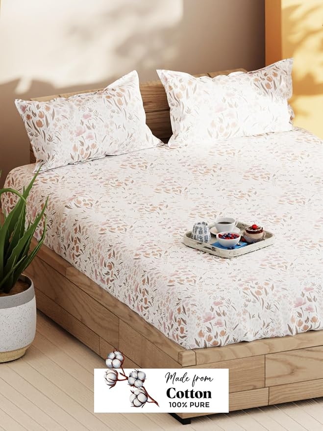 100% Natural Soft Cotton Double Bedsheet With 2 Pillow Covers - 92 X 102 Inches, White | 1 Bedsheet With 2 King Size Pillow Covers