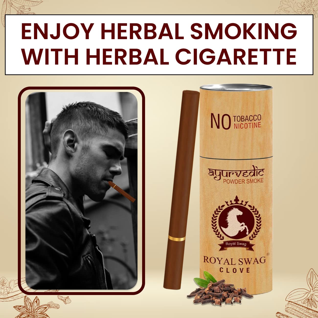 Royal Swag Herbal Cigarettes 100% Tobacco Free & 100% Nicotine Free Clove Crush With Ayuvredic Herbs Flavoured - (Pack Of 15 Sticks)