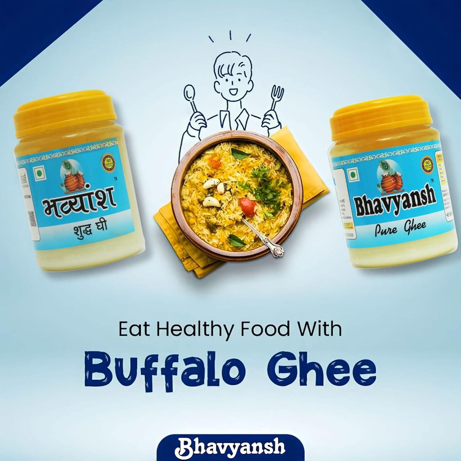 Premium Pure Buffalo Ghee By Bhavyansh | Good Source Of Healthy & Pure Buffalo Ghee Perect For Cooking | 2 Litre (1 Litr * 2) 67.6 Ounce | Jar Pack