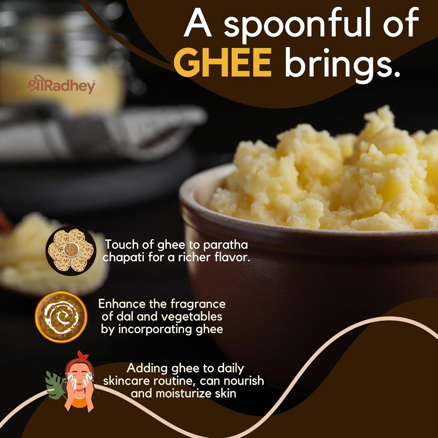 Natural A2 Bilona Gir Cow Ghee By ShreeRadhey | Good Source Of Protein Fiber Healthy Desi Ghee Perfect For Dishes | (500ml) 16.9 Ounce | Jar Pack