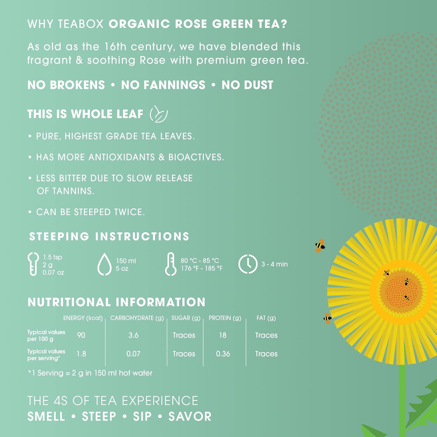 Teabox Dandelion Green Tea - 100gm, 3.5 Ounce | 100% Whole Leaf & 0% Bitterness - Green Tea From The Himalayas | Low Caffeine