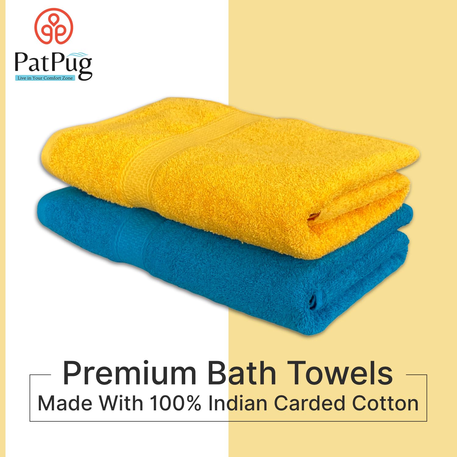 Patpug 100% Indian Ultra Soft Cotton 500 Gsm Highly Absorbent, Fade Resistant, Quick Drying Large Bath Towel (Turquoise Blue & Sunrise Yellow)