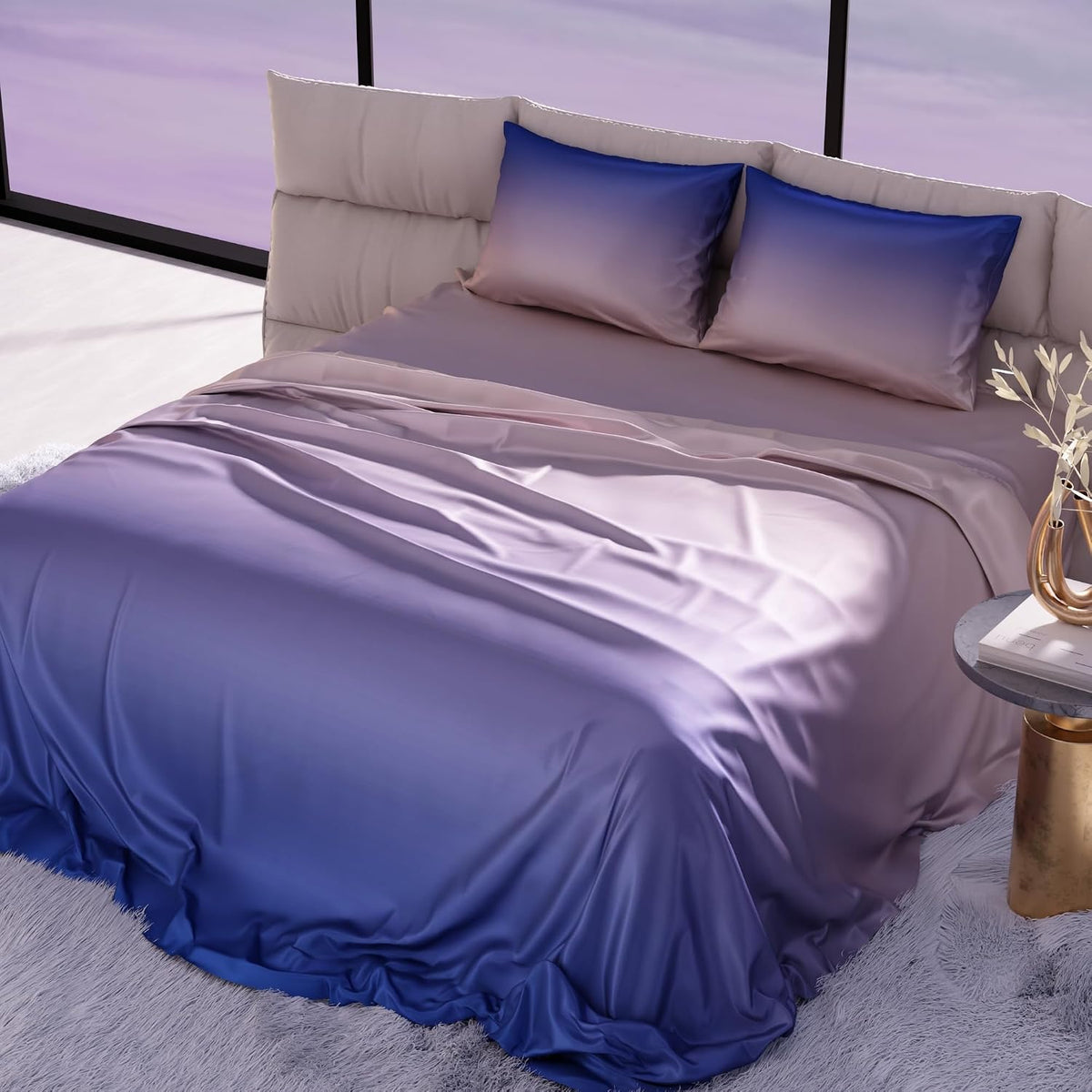 Super King Bedsheet With 2 Pillow Covers & Comforter - 108 X 108 Inches, Blue | Hypoallergenic, Breathable, Gentle On Skin & Hair, Fade & Wrinkle Resistant, Wedding Gift For Couples
