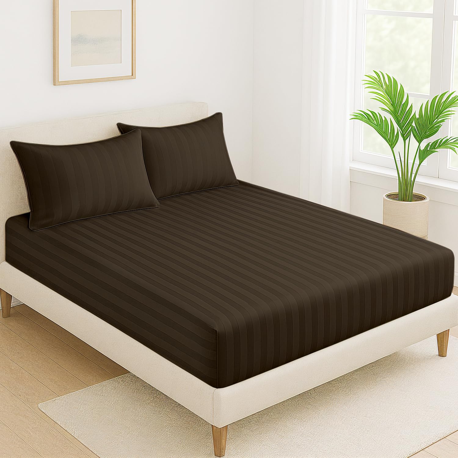 100% Cotton 1 Double Bedsheet For King Size With 2 Pillow Covers | 78 X 72 Inches, Dark Brown - 130 Thread Count Soft & Comfortable | Ideal For Guest Room, Hotel