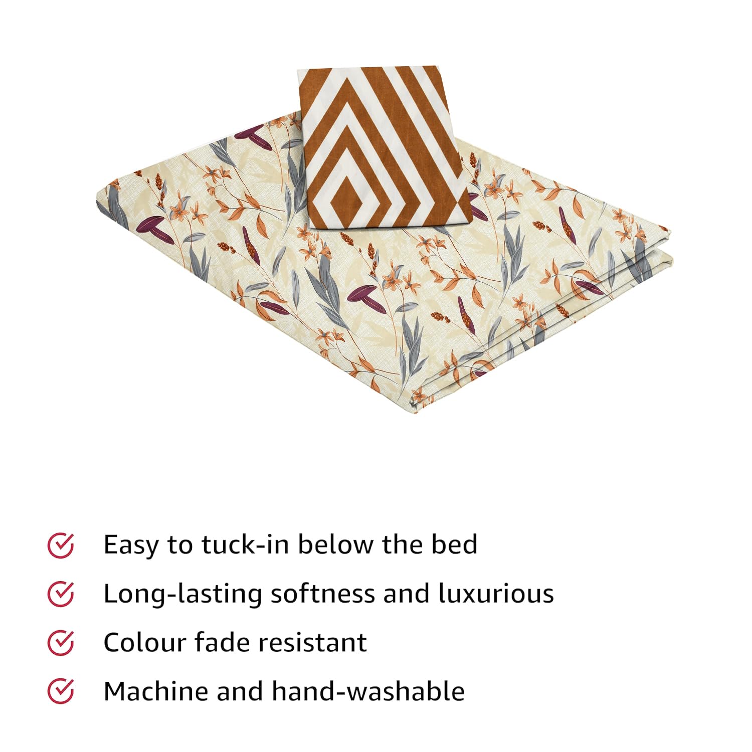 Printed Bedsheet For Single Bed With 1 Pillow Cover - 60 X 90 Inches, Mustard & Grey | Super Soft - Glace Cotton Breathable & Wrinkle Free - 2 Pcs Set
