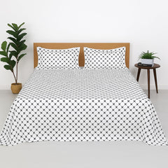 Ninja Star Double Bedsheet With 2 Pillow Covers - 90 X 100 Inches, White & Black | Soft, Breathable & Skin-Friendly Bedding For Daily Use
