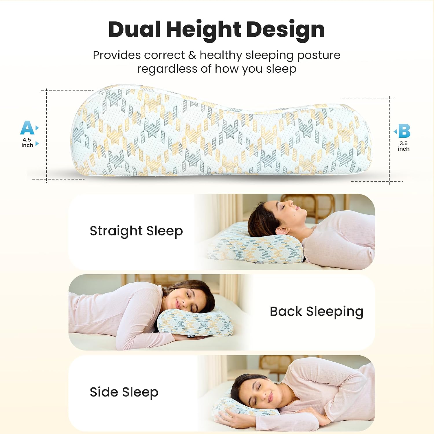 Cervical Pillow, Ventilated Cooling Gel Memory Foam Pillow, Mustard & Grey - King Size | Orthopedic Pillow Neck Support Pillow For Sleeping, Neck & Shoulder Pain, Long Lasting - Pack Of 1