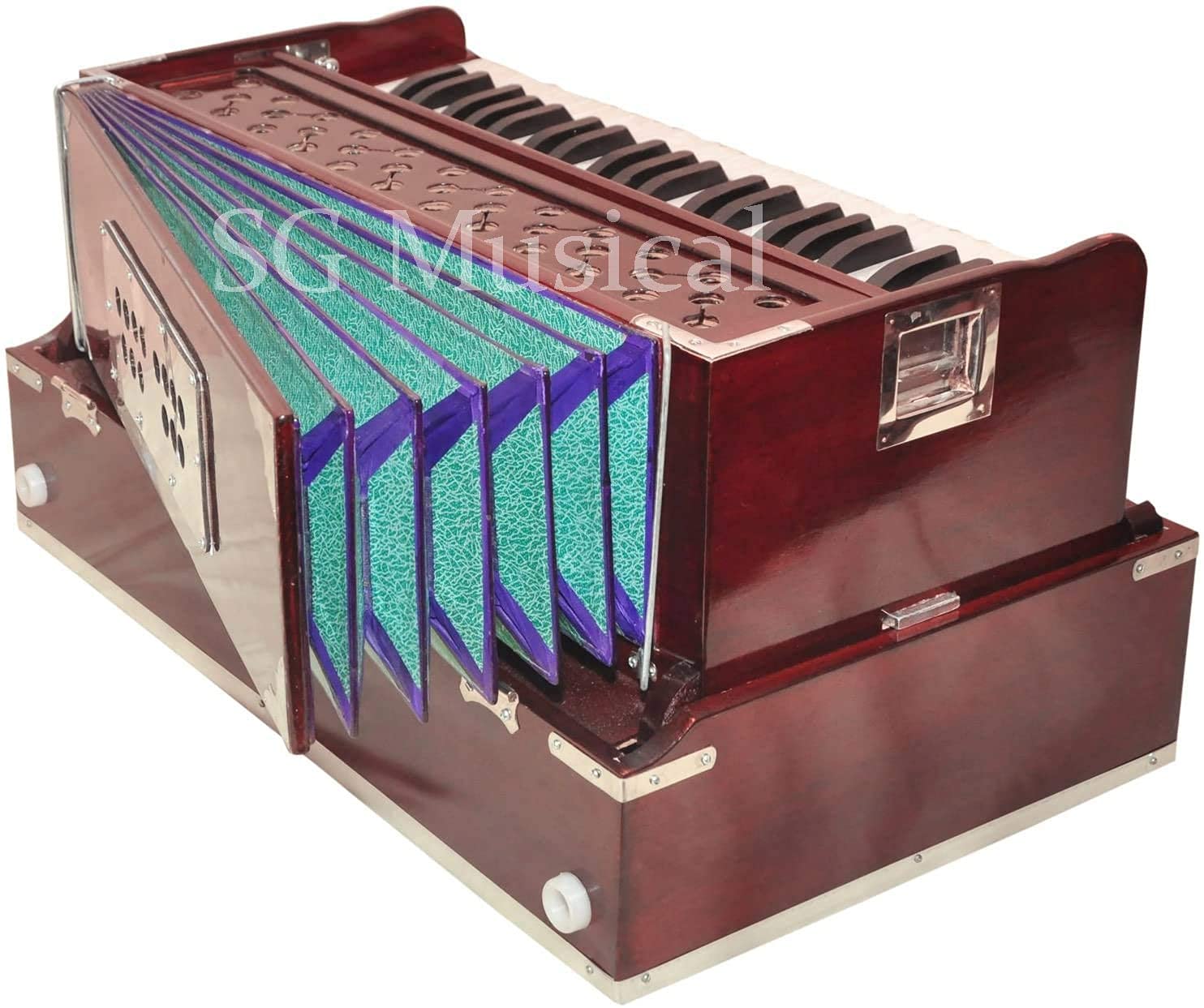 Harmonium With Carry Bag - 2 Reeds (Base-Male), 3.5 Octaves, Multi Fold Bellow, 42 Keys, 9 Stopper Folding Harmonium, Coupler Function | Tuning A440 Hz Pitch