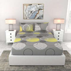 1 Double Bedsheet With 2 Pillow Covers - 88 X 90 Inches, Yellow & Grey | Queen Size Double Bedsheet Cotton | Ideal For Everyday Use