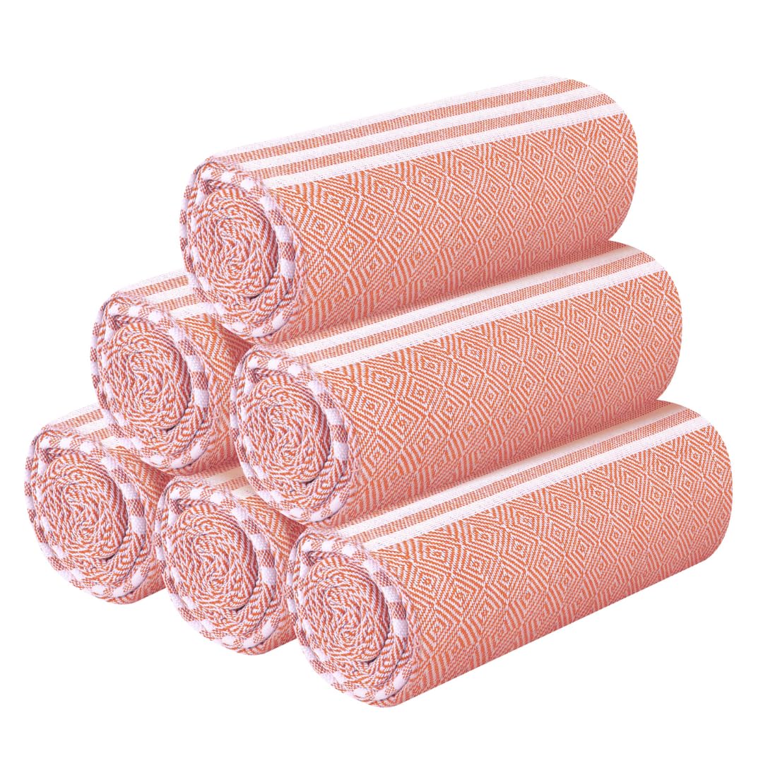 Destin Home Turkish Peshtemal Beach Towels 2 Kg | Cotton Soft, Lightweight, Quick-Drying & Absorbent For Beach Pool Spa Picnic Travel (Peach)- Set Of 6