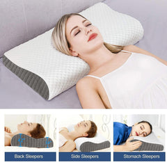Memory Foam Pillow, Ergonomic Cervical Pillow, Neck Support, Sado Dark Grey & White | Contour Cervical Orthopedic Supports Neck Pain & Shoulder Pain For Sleeping, Adjustable Pillow