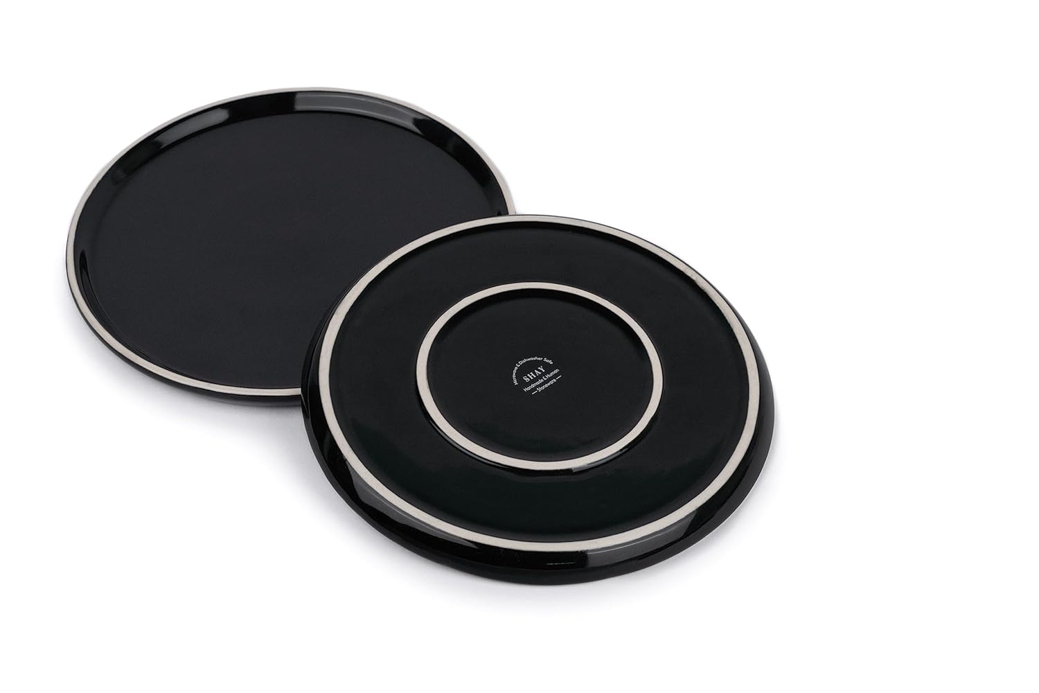 Ceramic Dinner Plates Set Of 6 Pieces, Black With White Rim | Ceramic Plates Set - Glossy Finish Plate Set | Ceramic Dinner Plates - Plates Set For Dinner | Microwave Safe & Dishwasher Safe