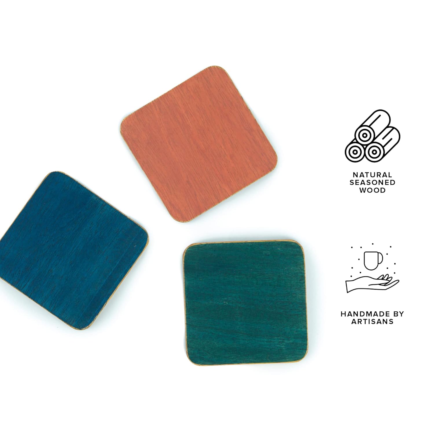 Wooden Tea Coasters Set Of 6, Mango Wood | Reversible Coaster Set - Coasters For Cups Set | Coasters For Glasses - Coasters For Cups | Wood Coaster Set - Square Wood Coaster Set