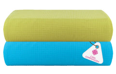 Casa Copenhagen Designed In Denmark Waffle Super Soft 2 Pieces 100% Cotton Large Bath Towel 525 Gsm - Teal Blue & Lime Green