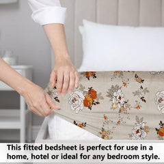 Double Bedsheets With 2 Pillow Covers Size-72x68+6 Inches, Off White & Brown | Wrinkle Free Super Soft Floral Pattern Breathable - Durable & Long-Lasting