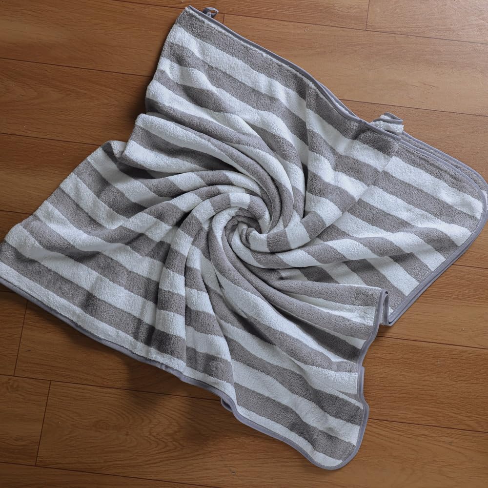 Fezora Microfiber Bath Towels Strip 290 Gsm | Extra Soft Plush & Quick Dry High Absorbency Large Size Towels For Bathing (Grey & White)