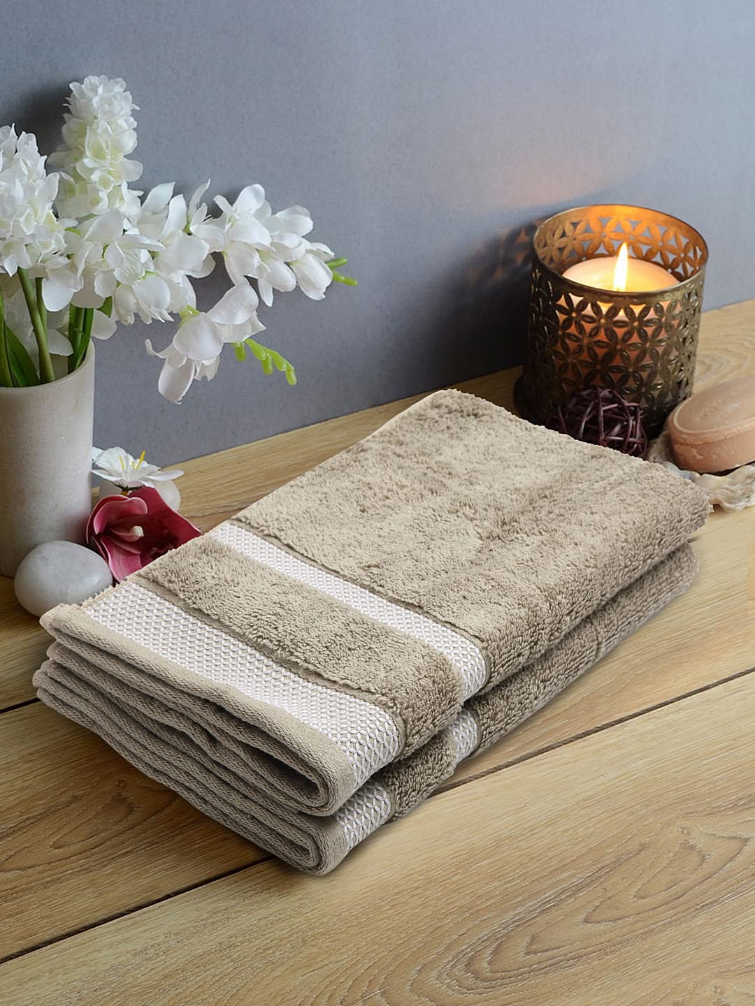 Spaces Hygro Cotton Hand Towel 400 Gsm | Blooms Softer When Washed Ultra Absorbency Dries You Quicker Hygro Cotton - Brown (Pack Of 2)