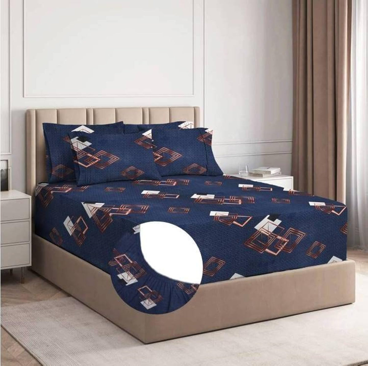 Elastic Fitted Double Bedsheets With 2 King Size Pillow Covers - 72x78+10 Inches, Blue | Double Bed With All Around Elastic 180 Thread Count Super Soft