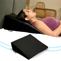 Wedge Pillow Memory Foam For Back Support, Black, Wedge Medium Size - 20 X 20 X 7 Inch | Wedge Cushion Pillow, Acid Reflux, Snoring, Gerd, Leg Elevation, Pregnancy, Washable Cover
