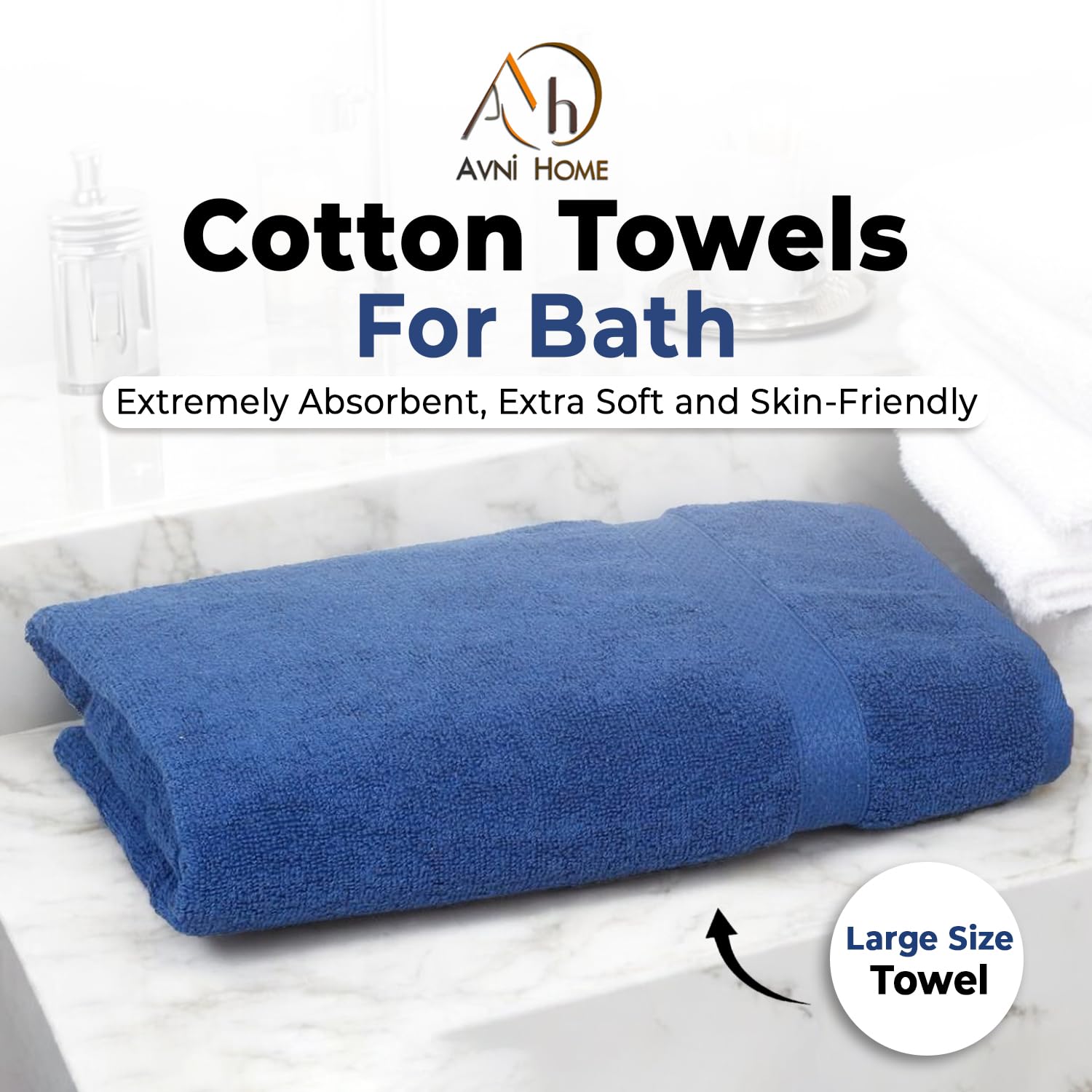 Avni Home Cotton Bath Towels 500 Gsm | Towels For Bath Large Size Extra Soft & Absorbent Bath Towel For Men & Women (Blue)