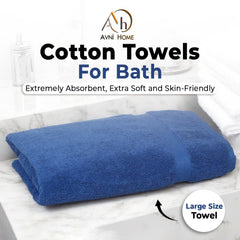 Avni Home Cotton Bath Towels 500 Gsm | Towels For Bath Large Size Extra Soft & Absorbent Bath Towel For Men & Women (Blue)