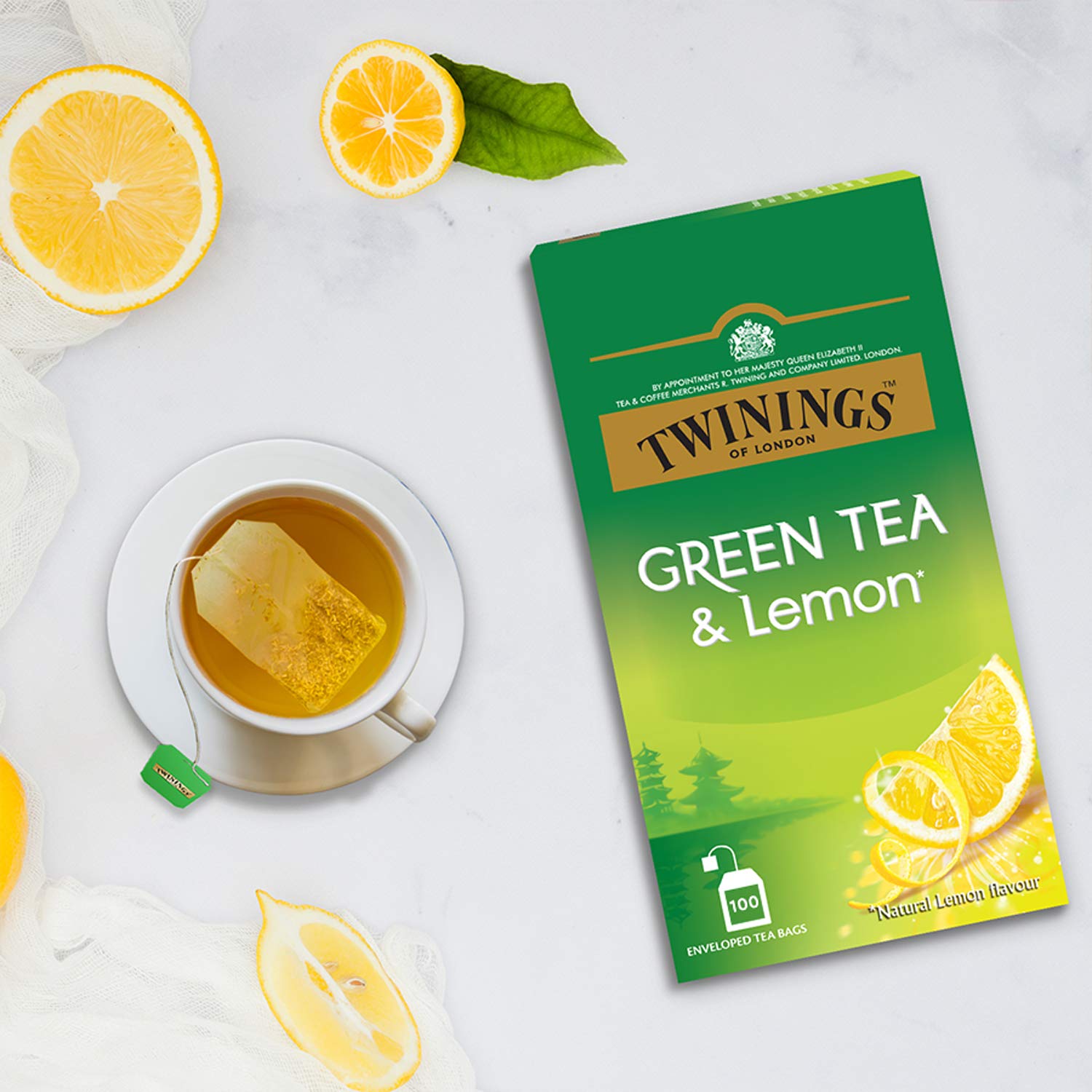 Twinings Green Tea & Lemon - 200gm, 7.05 Ounce, 100 Enveloped Tea Bags | Deliciously Sweet & Tangy Lemon - Caffeinated Green Tea