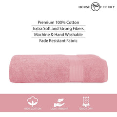 House Of Terry 100% Cotton Bath Towel 1000 Gsm | Quick Dry, Soft & Absorbent, Fade-Resistant, Skin-Friendly, For Men & Women Towel (Baby Pink) - Pack Of 2