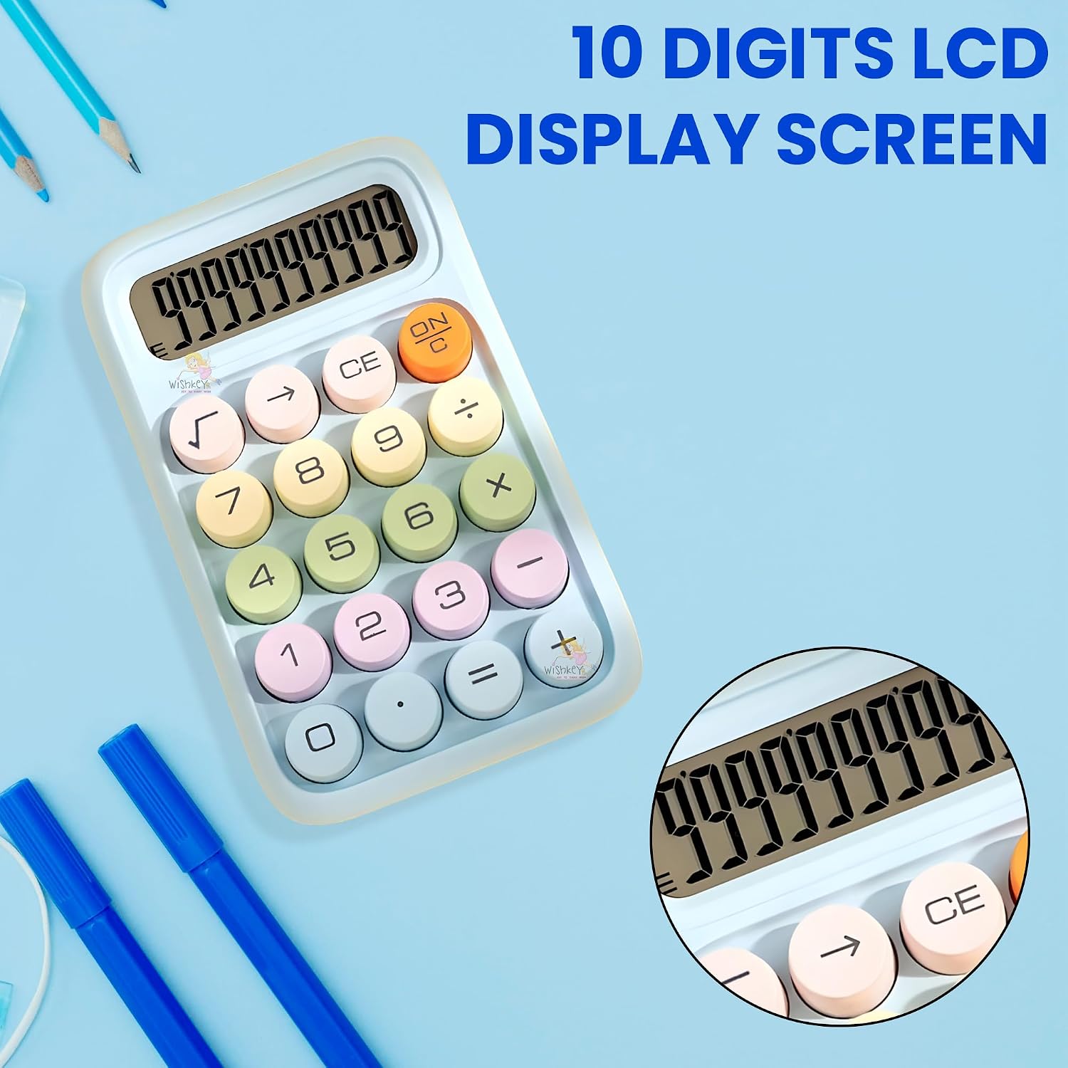 Wishkey Dual Power, Battery And Solar Powered Calculator, 10 Digit LCD Display Screen, Easy To Press Buttons, Calculator For Office, School & Home, Desktop Assorted
