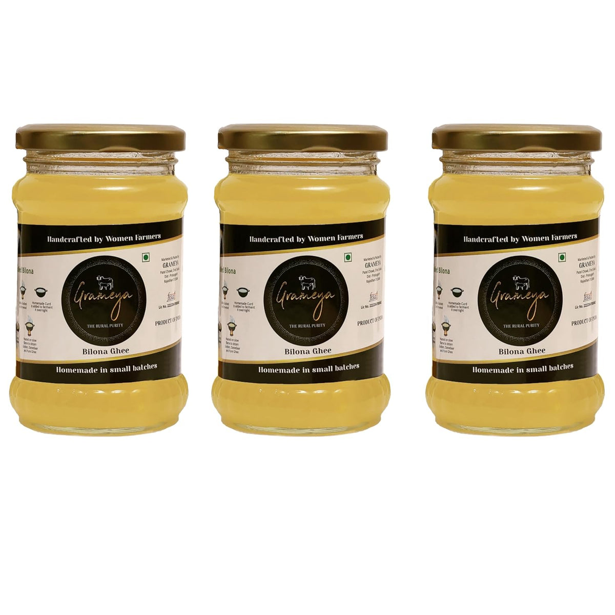 100% Pure Desi Cow Ghee By Grameya | Rich Source Of Vitamin & Protein Fiber Pure Healthy Cow Ghee Perfect For Boost Immunity | 750ml (250ml * 3) 25.3 Ounce | Jar Pack