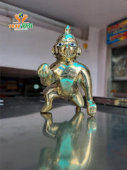 Laddu Gopal Idol, Bal Gopal, Thakur Ji Murti, Brass, Gold, Idol - Size No.12, Antique Look, Religious, Decorative, Beautiful Laddoo Gopal Ji, All Occasion