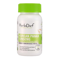 Herbadiet Korean Panax Red Ginseng Extract Extra Potent 80% Ginsenosides, Supports Energy, Endurance & Vitality | 60 Capsules 100gm 0.2lbs