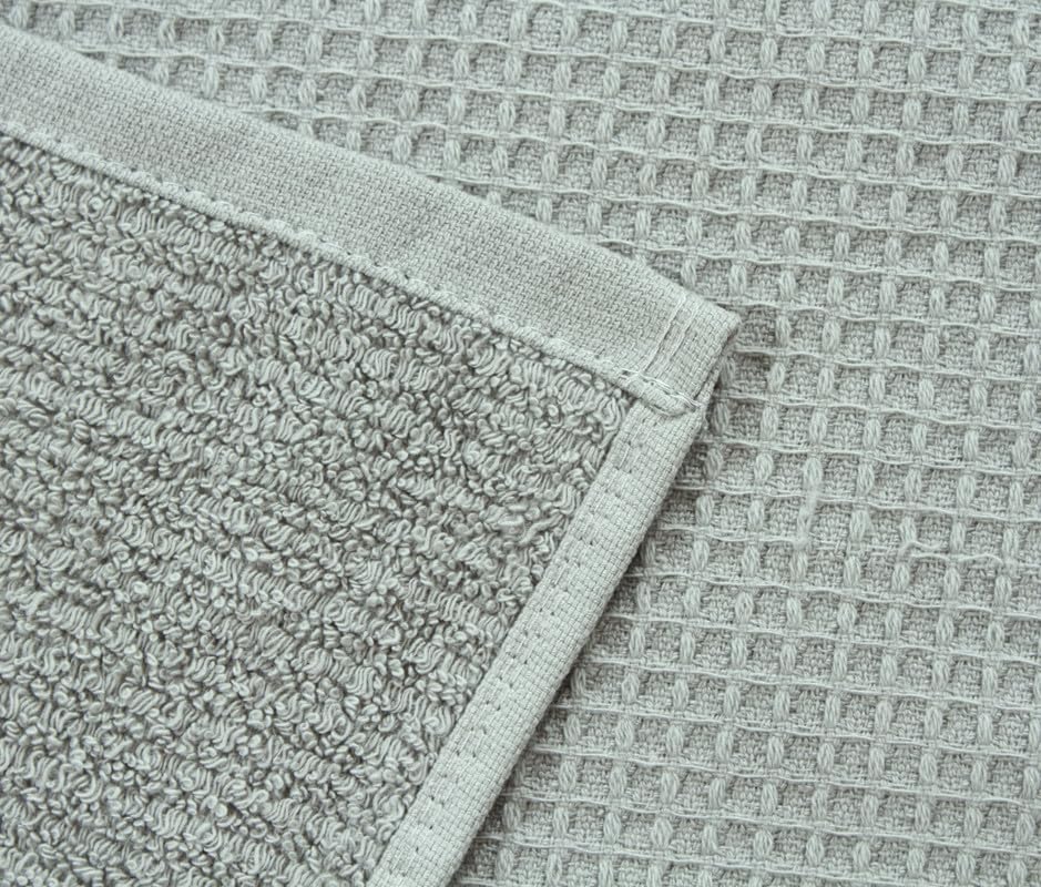 Fash Home Waffle Terry Fusion Bath Towel 1000 Gsm | Full Large Size 100% Soft Cotton Super Luxurious Quick Absorbent Towel - White & Grey (Pack Of 2)