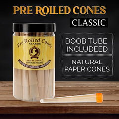 Royal Swag Pre-Rolled Cones Classic King Size Rolling Papers With Filter Tips - 110mm Long Cones Party Pack - 100 Count Ready To Use Cones - Includes Fiber Doob Tube Reusable