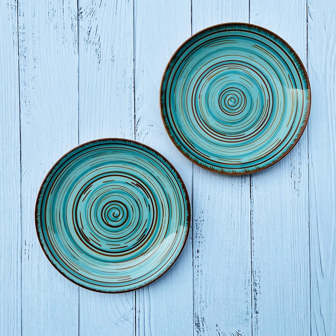 Iris Turquoise Handcrafted Ceramic Quarter Plates Set Of 2 | Small Side Plates For Dinner & Snacks - 7 Inch, 2 Pieces, Microwave Safe