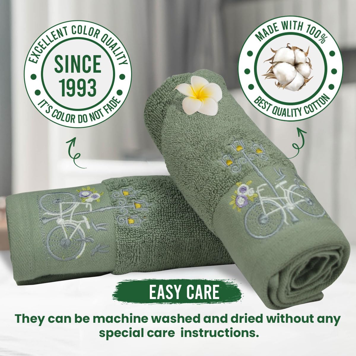 Rangoli 100% Cotton Martin Hand Towels 400 Gsm | Quick Dry, Ultra Soft, Highly Absorbent Printed Hand Towel For Men & Women Luxury & Highly Absorbent Towels - Green (Set Of 2)