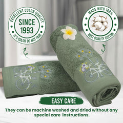 Rangoli 100% Cotton Martin Hand Towels 400 Gsm | Quick Dry, Ultra Soft, Highly Absorbent Printed Hand Towel For Men & Women Luxury & Highly Absorbent Towels - Green (Set Of 2)
