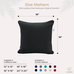 Microfiber Square Soft Pillow Cushion For Sofa & Bed, Black - 16 X 16 Inch | Fluffy For Comfort & Back Support | Breathable, Washable | Premium Velvet Outer Cover With Zip - Pack Of 5