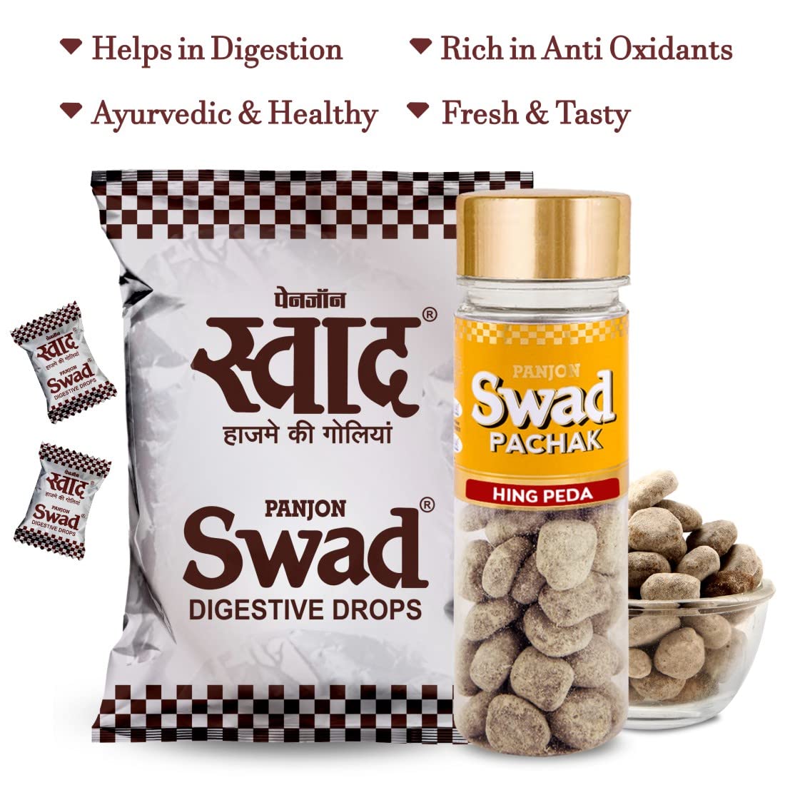 Panjon Swad Digestive 50 Candy Packet & Hing Peda Jar Pack 400gm,