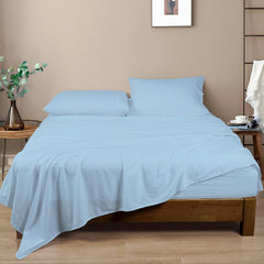 Cotton Queen Size Fitted Bedsheet With 2 Pillow Covers - 60 X 80 + 12 Inches, Sky Blue | Soft & Durable | Perfect For All Seasons, Especially Summer