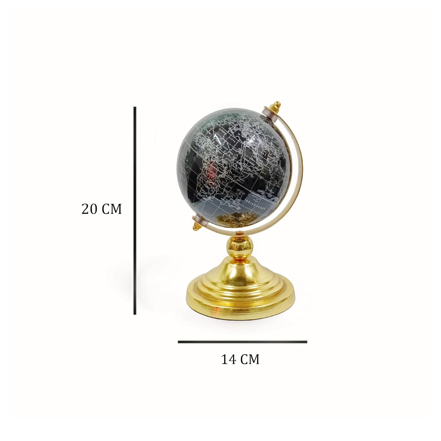 Midnight Majesty Globe 20 Cm Height, 14 Cm Diameter Rotating World Globe For Home & Office Table Decor, Gifting, Show Piece Educational For Kids & Students Learning , Pack Of 1