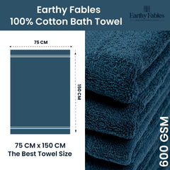 Earthy Fables Premium Bath Towel 600 Gsm | 100% Combed Cotton Ultra Soft, Quick Dry & Highly Absorbent For Home, Travel And Acne-Prone Skin (Dark Teal) Set Of 2