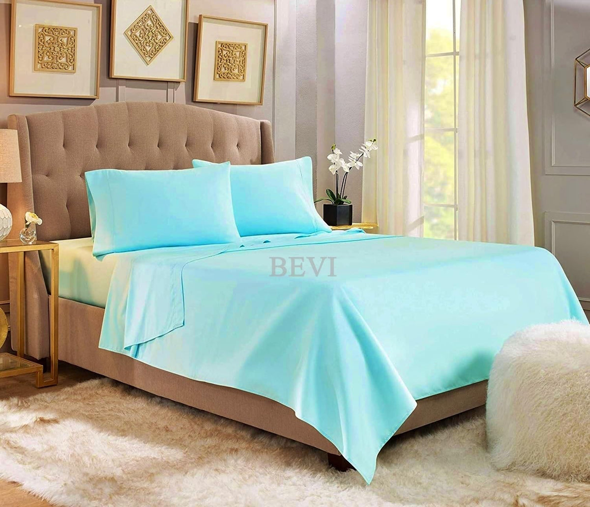 Bedsheet For Double Bed With 2 Matching Pillow Covers - Size 90 X 95 Inches, Aqua | 300 Thread Count - Soft, Durable & Breathable Fabric Perfect For Daily Use Or Gifting Bedsheet