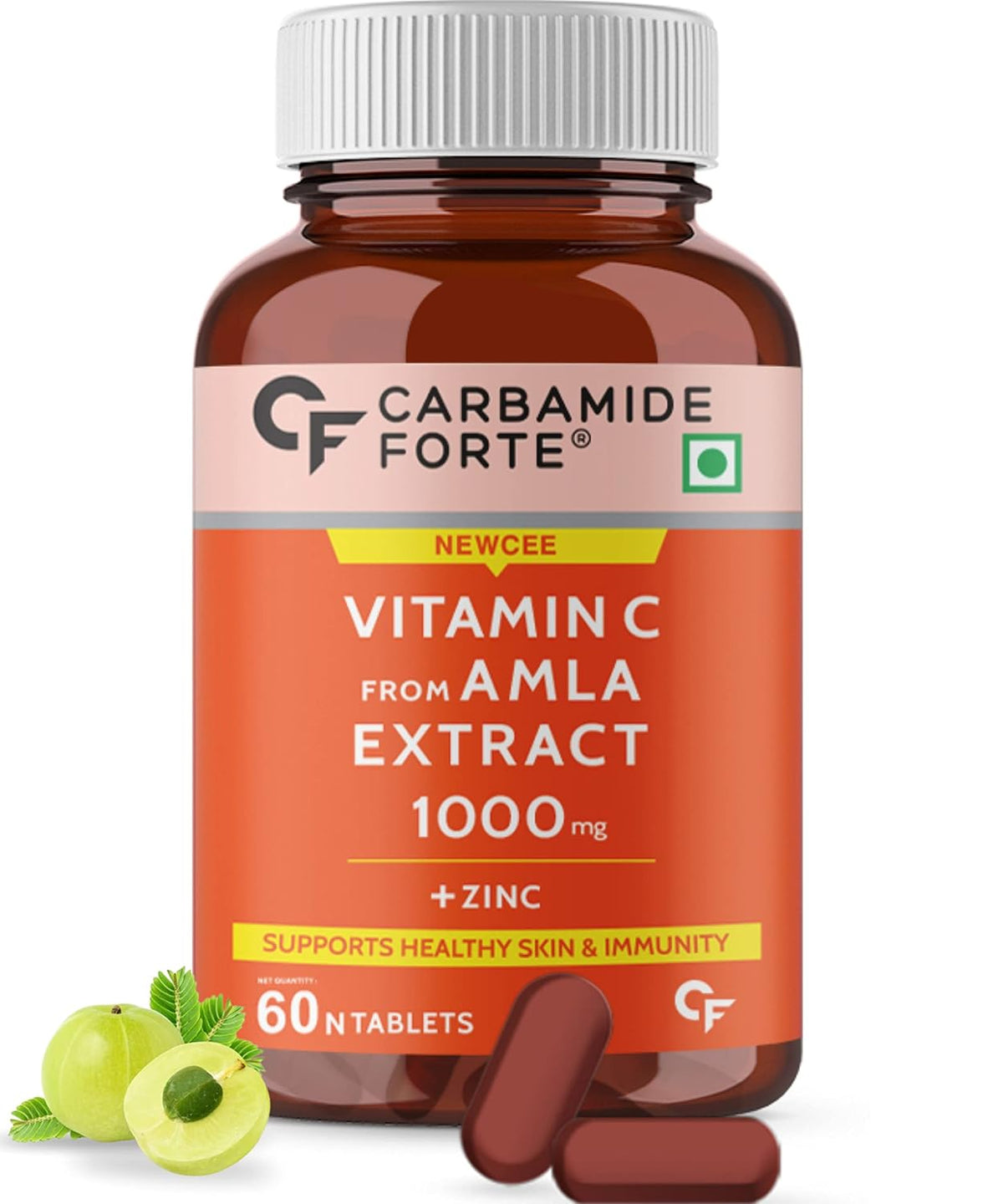 Carbamide Forte Natural Vitamin C Amla Extract With Zinc For Immunity & Skincare | 60 Veg Tablets , 100gm 0.2lbs