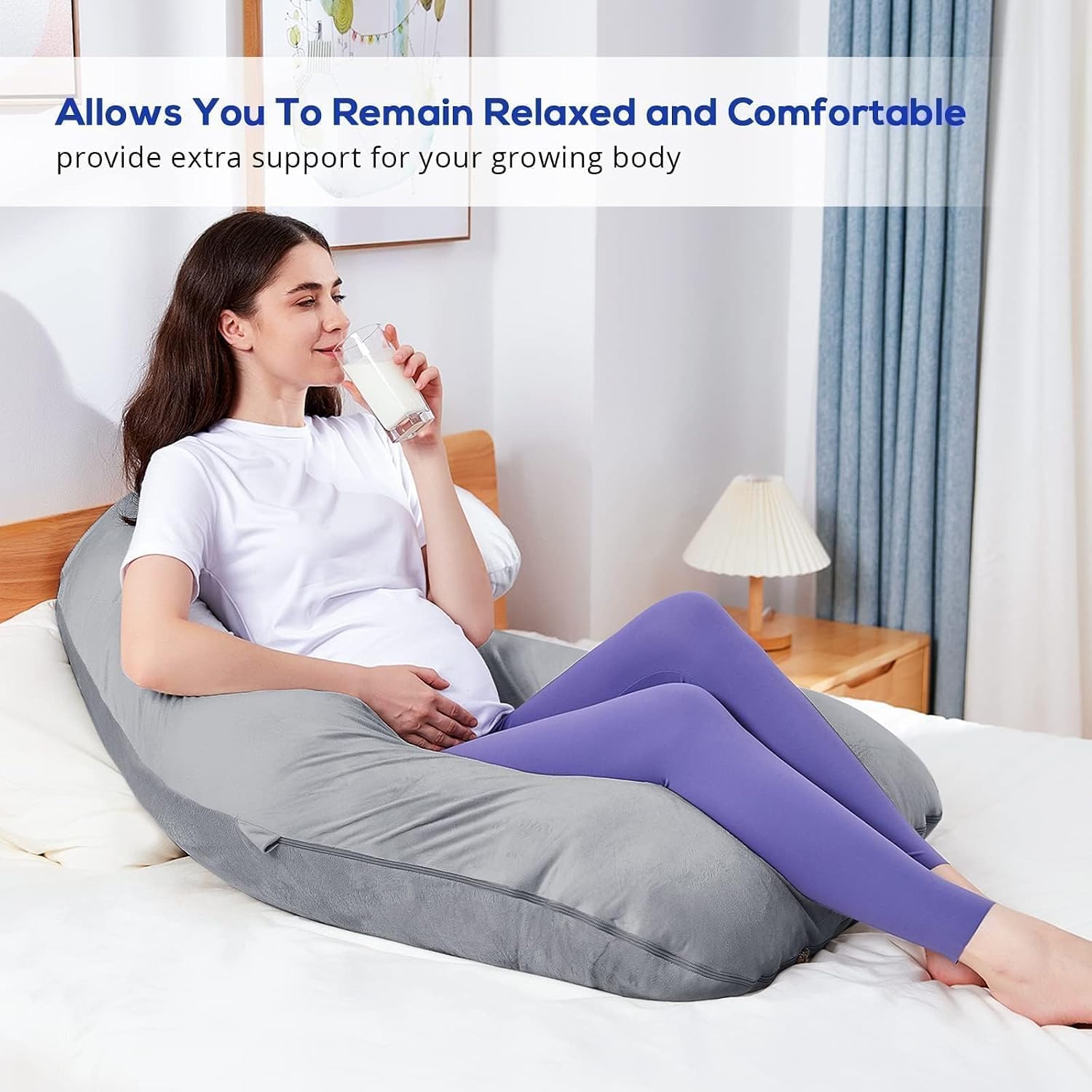 Pregnancy Pillows For Sleeping, U Shaped Full Body Pillow, Cold Grey Pillow | Pillow For Side Sleepers, Maternity Pillow For Pregnant Women Pregnancy Must Haves, Removable Velvet Cover
