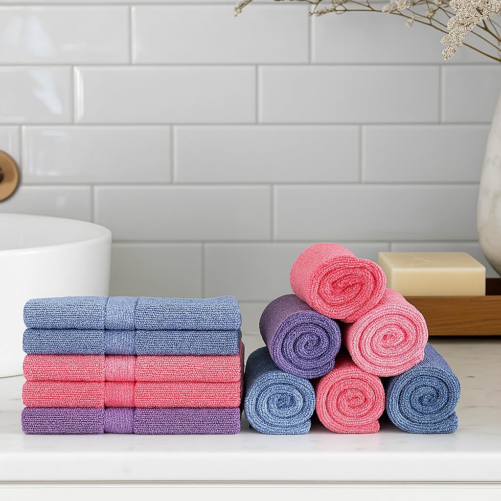 Caslino Small Cotton Face Towels 2000 Gsm | Soft & Absorbent Towel For Women & Men - Blue, Pink & Purple (Set Of 24)