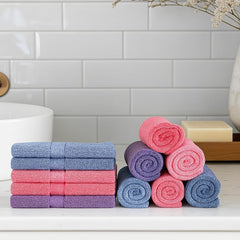 Caslino Small Cotton Face Towels 2000 Gsm | Soft & Absorbent Towel For Women & Men - Blue, Pink & Purple (Set Of 24)