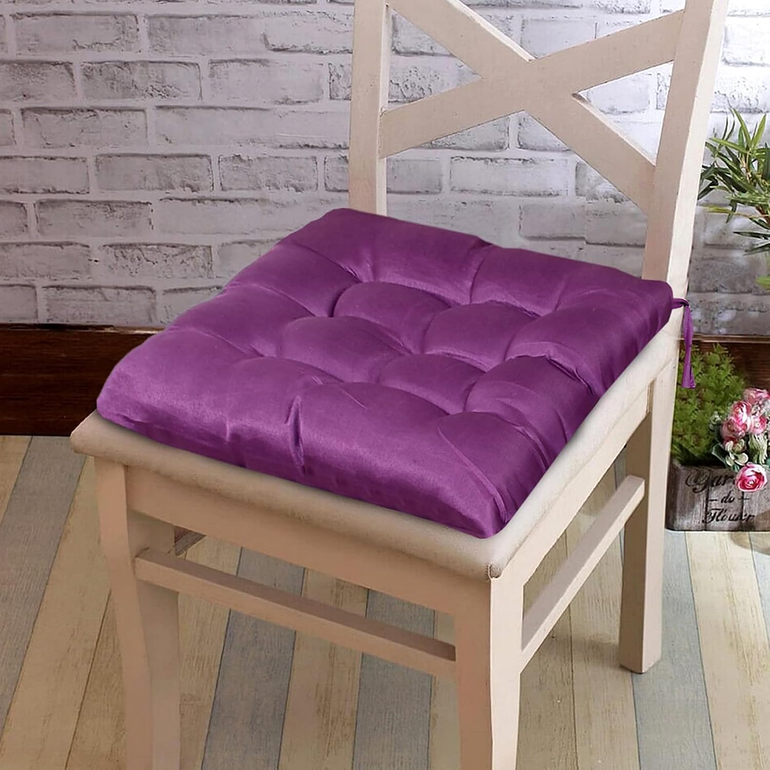Chair Cushion Pad, Soft & Comfortable Sitting, Chair Pad - Purple | Microfiber Square Chair Pad With Ties | Chair Seat Cushion For Office & Home | Furniture Cushion, Washable - Pack Of 4
