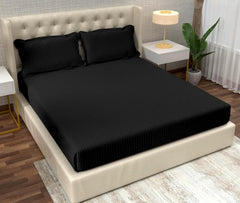 Striped Black Bedsheet For King Size With 2 Pillow Cover (90 X 95 Inches) | Softer & Durable For All Season | Ideal For Daily Use Home Bedsheet